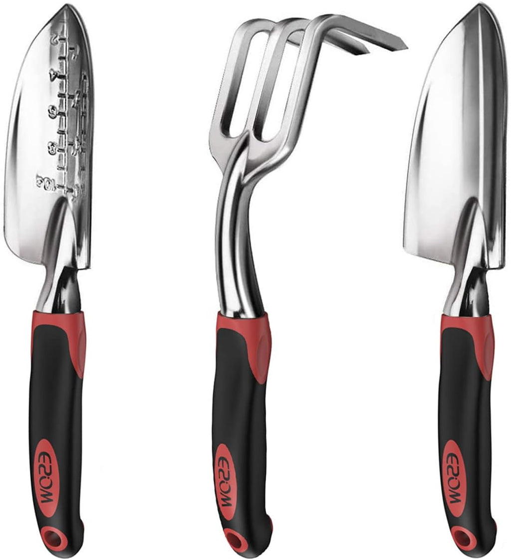 ESOW Garden Tool Set 3 Pc, Cast-Aluminum Heavy Duty - Trowel, Rake, Red