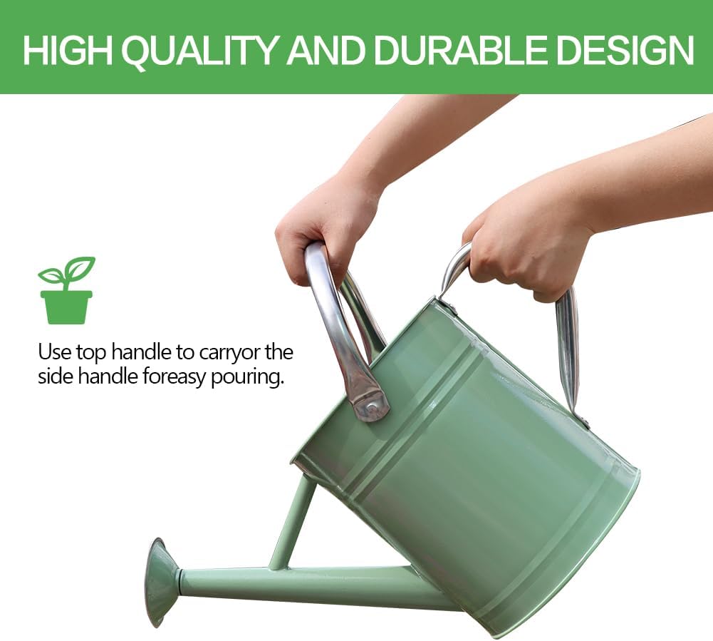 Metal Watering Can 1 Gallon for Outdoor Garden Plants, CGreen