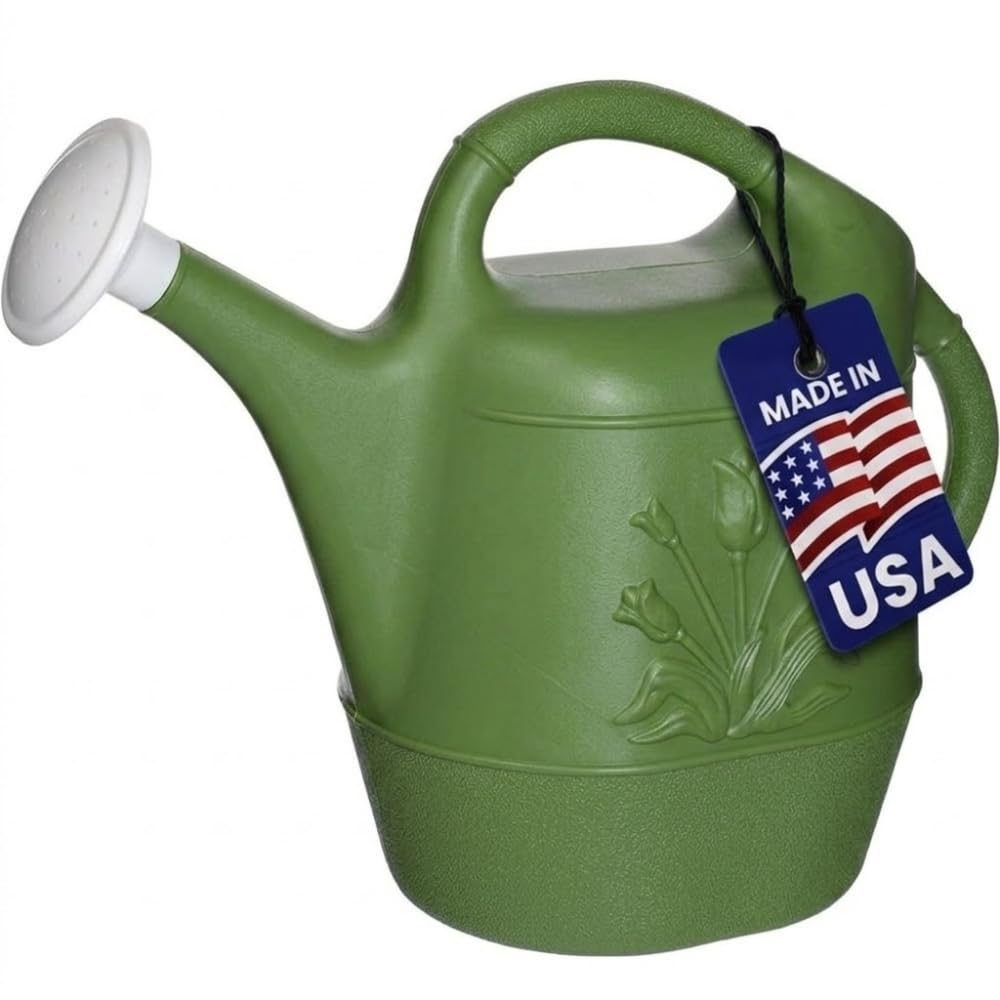 PMU 2 Gallon Watering Can - Garden Watering Can for Indoor & Outdoor Plants - Plastic Water Can with Detachable Sprinkler Head - Large Water Pot, Made in USA - Hunter Green Pkg/1