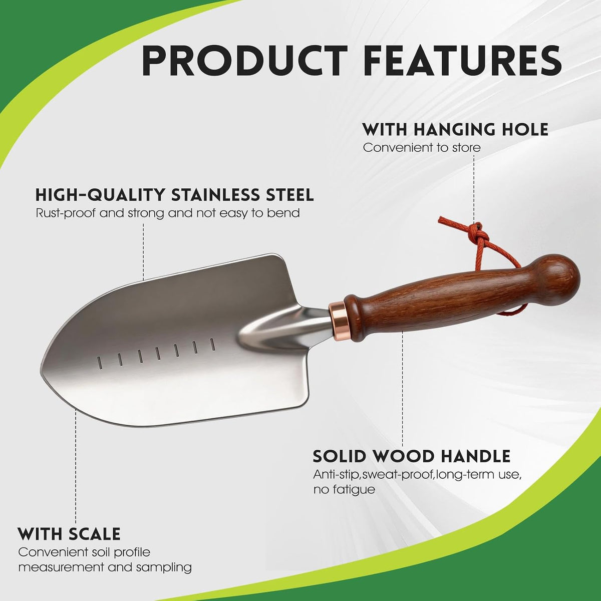 Garden Tools, 4 Pack Garden Shovel with Wooden Handles Hand Tools with Transplanting Hand Shovel, Rake and Root Picker Ideal for Digging and Planting