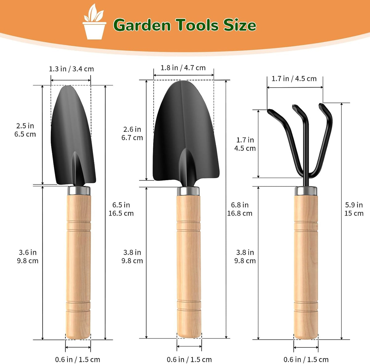 3 Pcs Mini Garden Tool Set with Small Trowel, Mini Shovel & Hand Rake