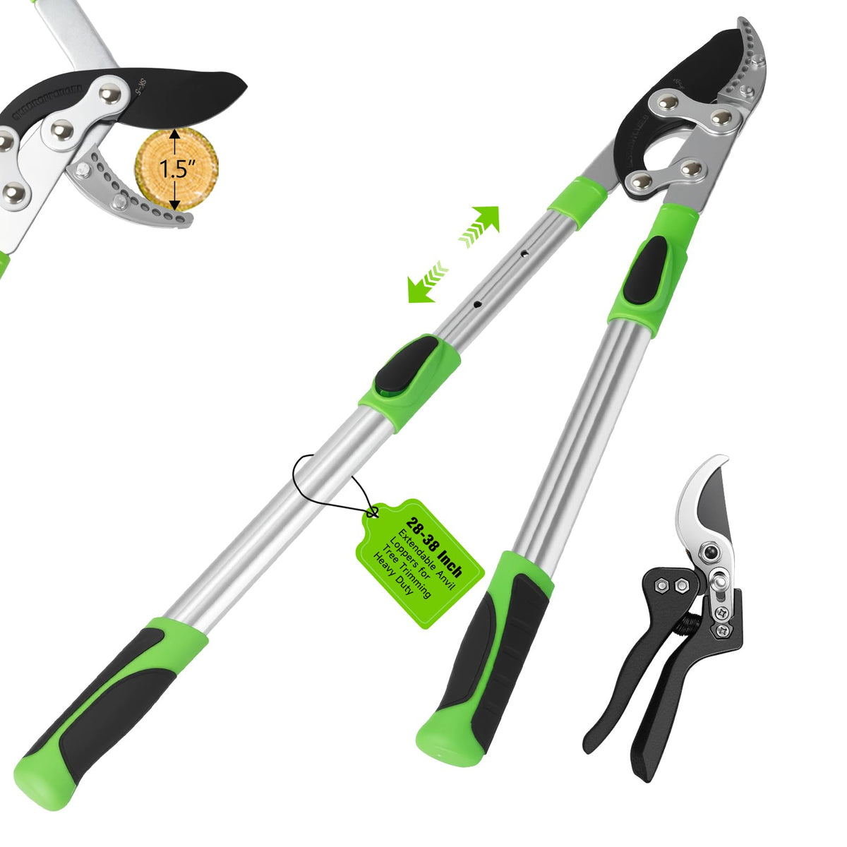 2Pcs High Carbon Steel Bypass Hand Loppers & SK5 Pruning Shears Set