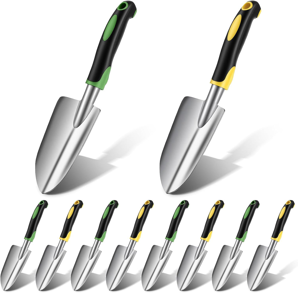 PercyEffie10 Pcs Garden Trowel Bulk, Heavy Duty Shovels Garden Tool, Small Shovel for Digging Metal Hand Trowel Spade with Soft TPR Handle for Flower Soil Planting Digging Transplanting