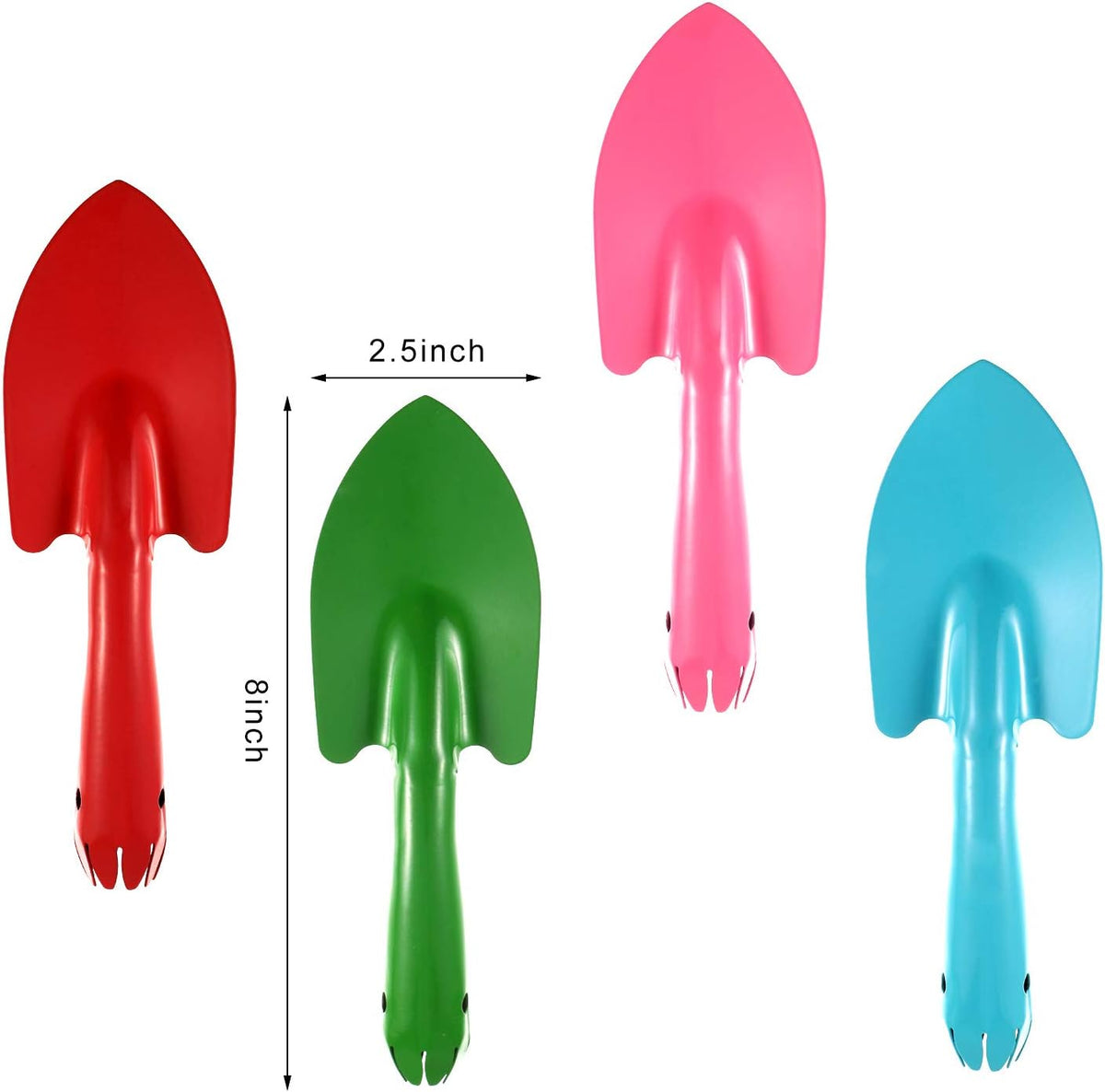 Honoson 4 Pieces 8 Inch Mini Garden Hand Shovel Trowel Set Sand Dig Shovels Small Metal Colorful Spades Garden Tools for Beach Soil Planting Digging Gardening Transplanting