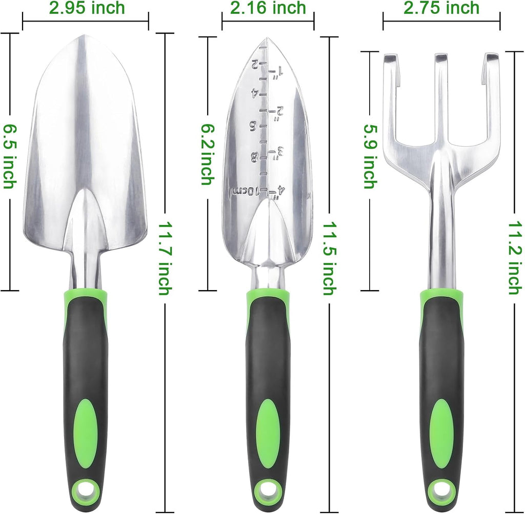 Garden Tools Set, 3 Pack Heavy Duty Gardening Tools Set Include Garden Shovel, Transplant Trowel and Hand Rake with Ergonomic Non-Slip Handle, Aluminum Alloy Lawn and Garden Hand Tools for Planting
