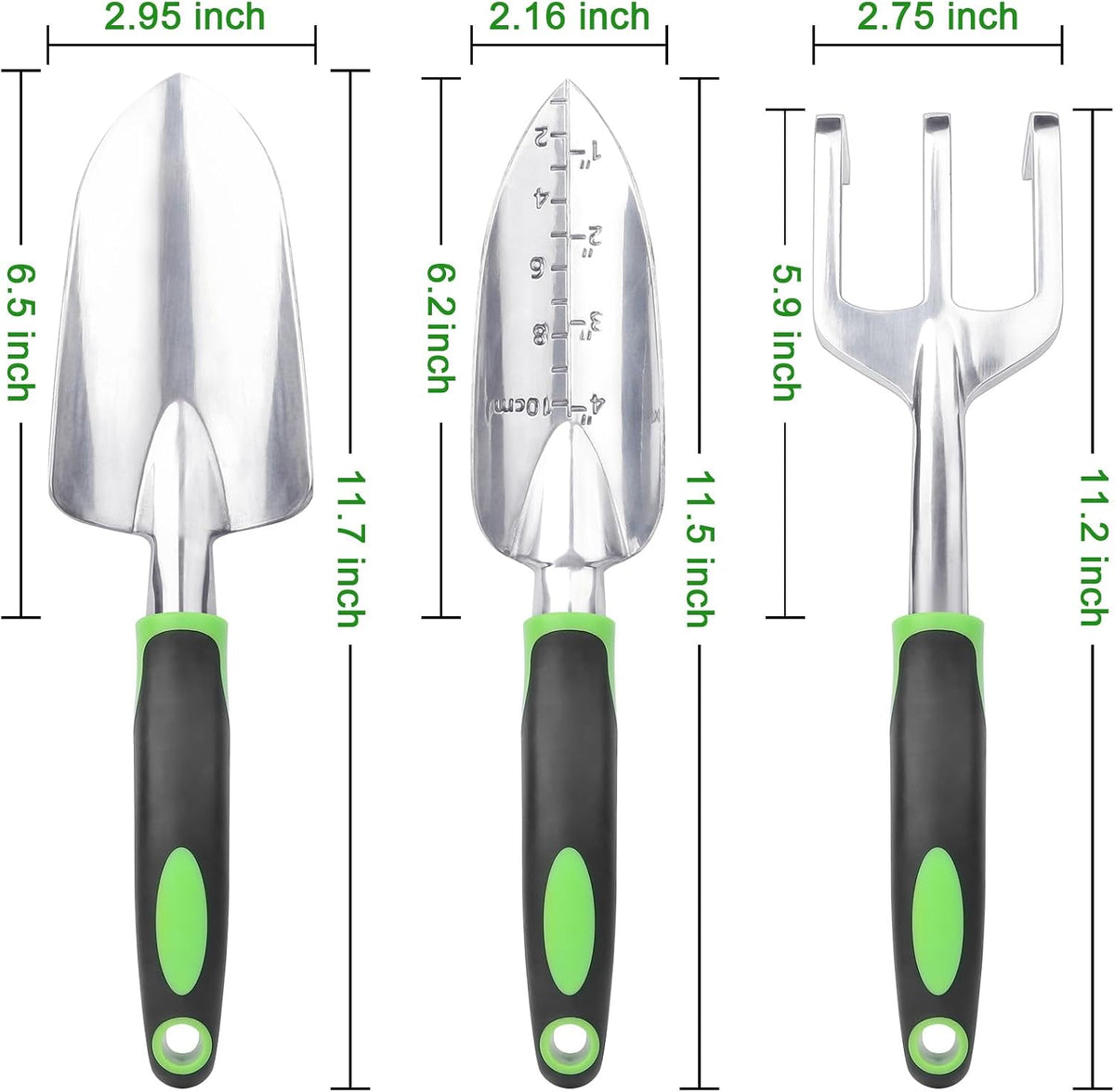 Garden Tools Set, 3 Pack Heavy Duty Gardening Tools Set Include Garden Shovel, Transplant Trowel and Hand Rake with Ergonomic Non-Slip Handle, Aluminum Alloy Lawn and Garden Hand Tools for Planting