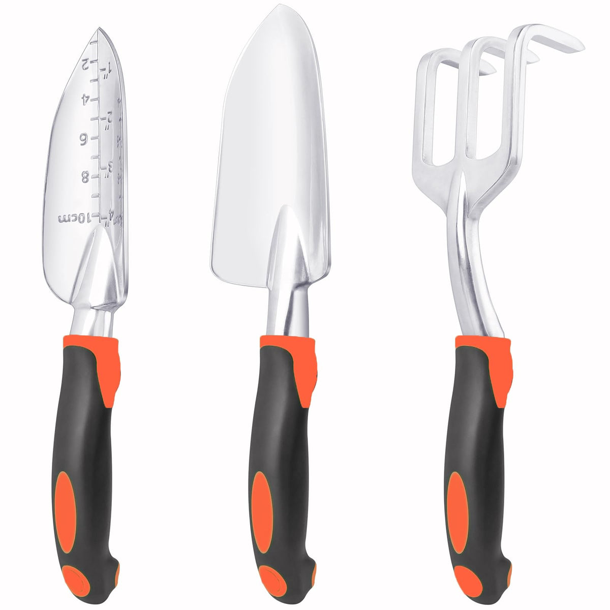 Garden Tools Set, 3 Pack Heavy Duty Gardening Tools Set Include Garden Shovel, Transplant Trowel and Hand Rake with Ergonomic Non-Slip Handle, Aluminum Alloy Lawn and Garden Hand Tools for Planting