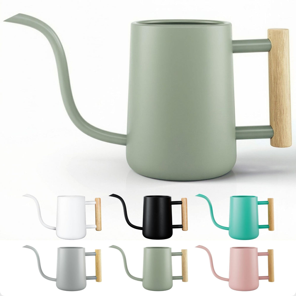 Metal Small Indoor Watering Can with Long Spout & Real Wood Handle, 35oz