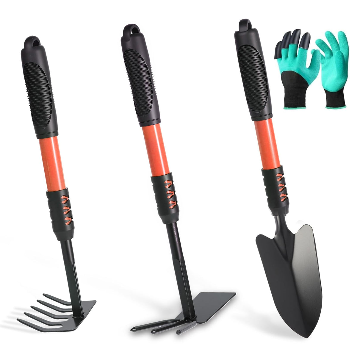Garden Tools Set, 4 Pack Gardening Tools, Stainless Steel Heavy Duty Hand Cultivator, Hoes, Spade Shovel, for Planting Weeding Digging, Gardening Gifts for Women, Green
