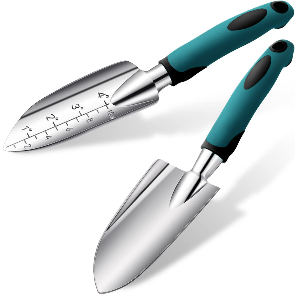Honoson Garden Hand Trowel Transplant Trowel with Measurements Aluminum Alloy Planting Tools with Rubber Handle Small Gardening Hand Tools Shovels for Gardening Cultivating Transplanting Supplies