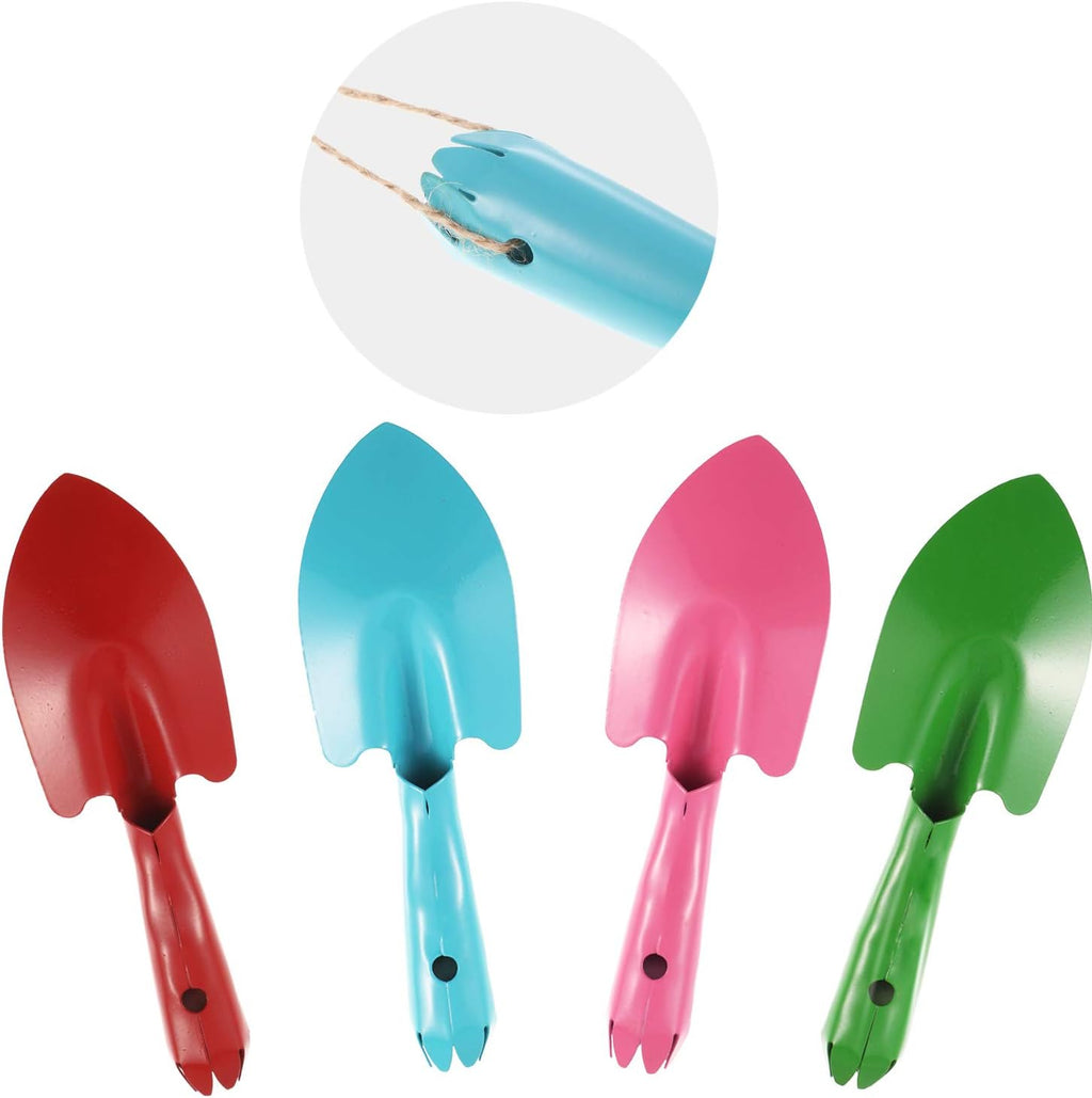 Honoson 4 Pieces 8 Inch Mini Garden Hand Shovel Trowel Set Sand Dig Shovels Small Metal Colorful Spades Garden Tools for Beach Soil Planting Digging Gardening Transplanting