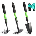 Garden Tools Set, 4 Pack Gardening Tools, Stainless Steel Heavy Duty Hand Cultivator, Hoes, Spade Shovel, for Planting Weeding Digging, Gardening Gifts for Women, Green