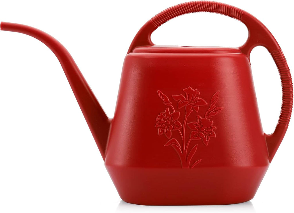 Fasmov 1-Gallon Plastic Watering Can with Comfortable Handle, Garden Watering Cans Long Spout for Indoor Outdoor Watering Plants, Burnt Red