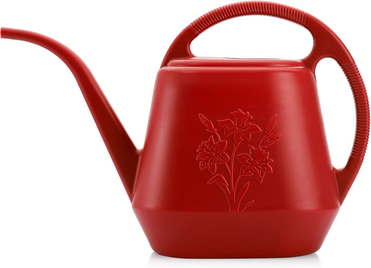 Fasmov 1-Gallon Plastic Watering Can with Comfortable Handle, Garden Watering Cans Long Spout for Indoor Outdoor Watering Plants, Burnt Red