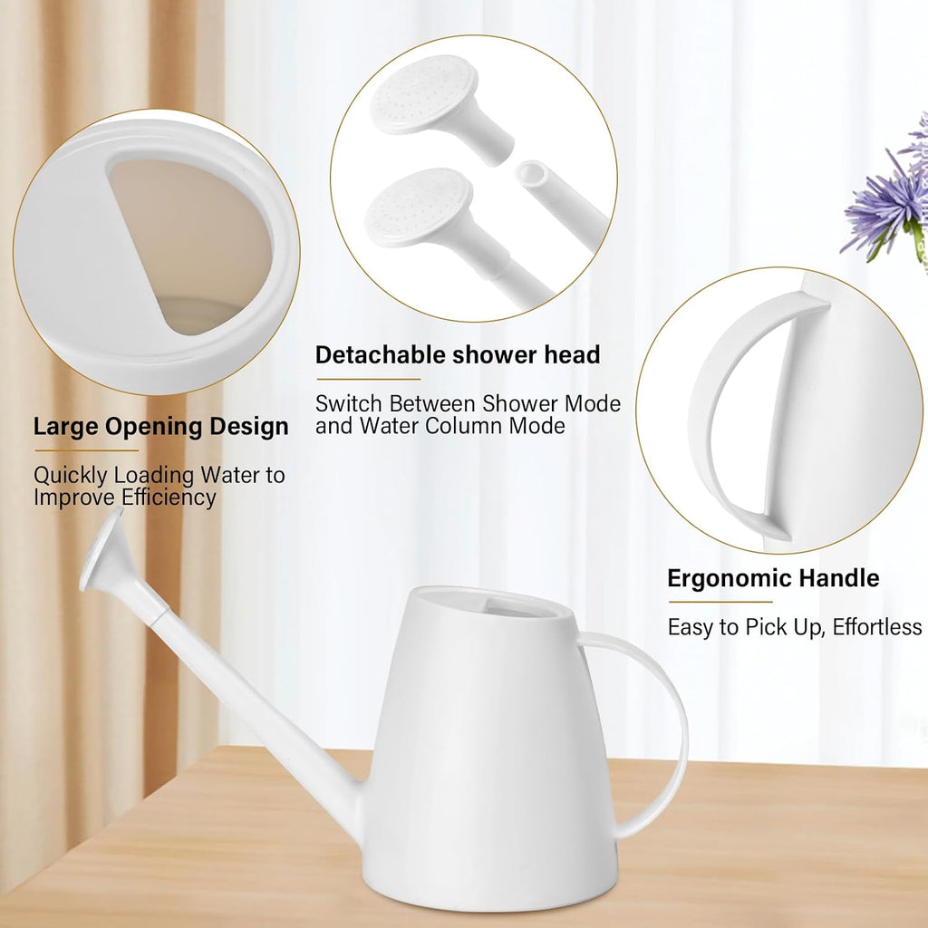 Plastic Watering Can - for Indoor and Outdoor House Plant Garden - with Long Spout - 1/2 Gallon - White