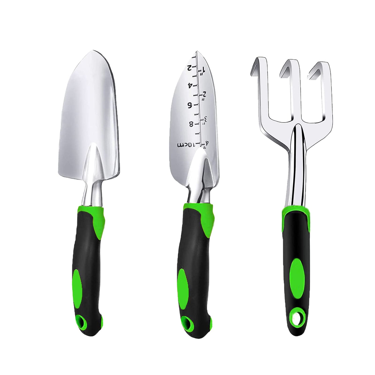 Garden Tool Set, 3 Piece Gardening Tools Includes Garden Trowel, Transplant Trowel and Hand Rake with Non-Slip Ergonomic Handle, Heavy Duty Garden Kit for Planting, Garden Gifts, Red