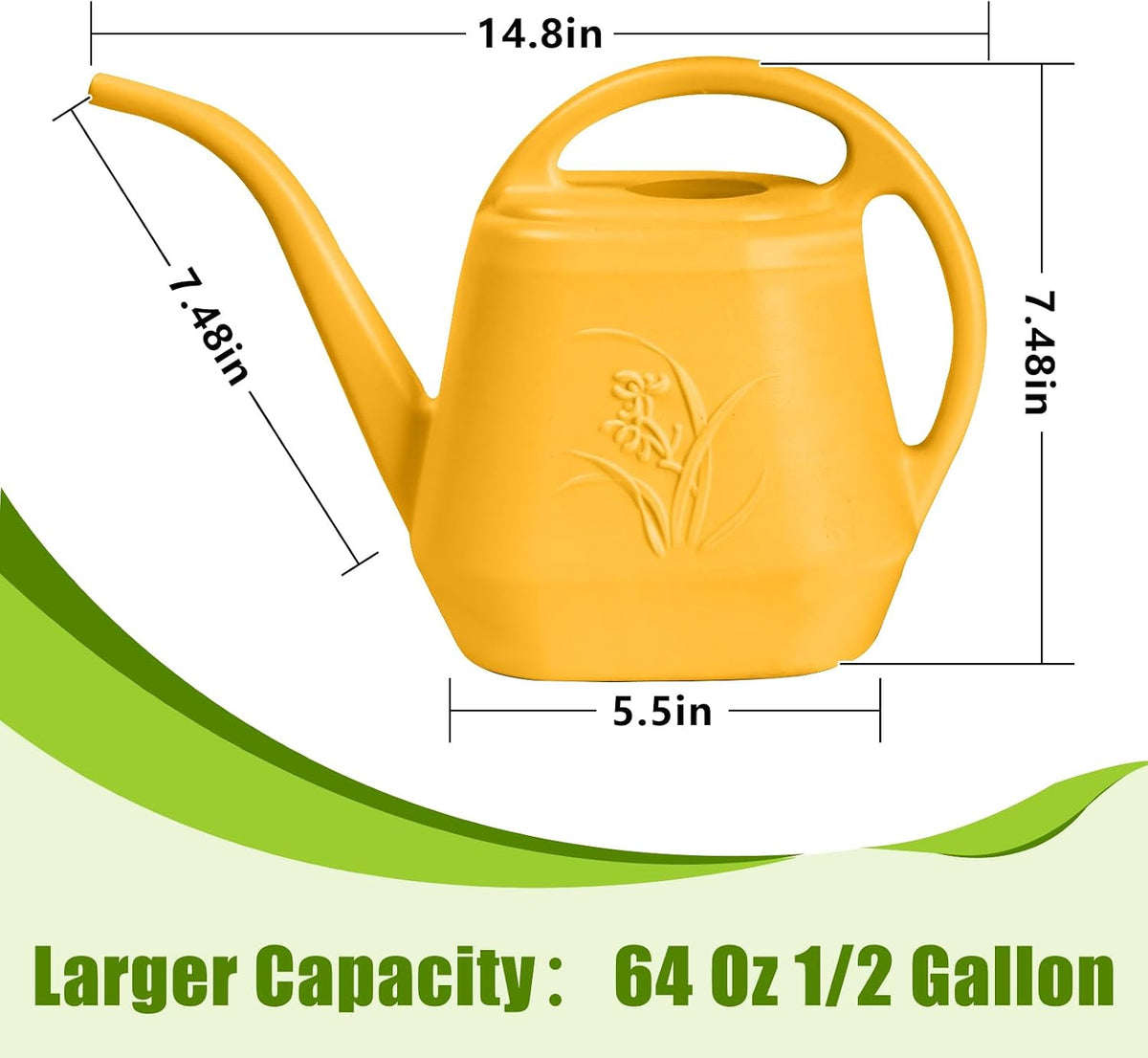 Hand Plastic Watering Can - for Indoor and Outdoor Home Garden Plants - with Long Spout - Orange - 1/2 Gallon