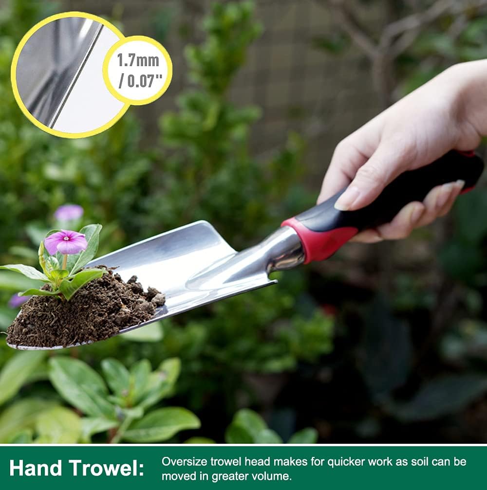 ESOW Garden Tool Set 3 Pc, Cast-Aluminum Heavy Duty - Trowel, Rake, Red