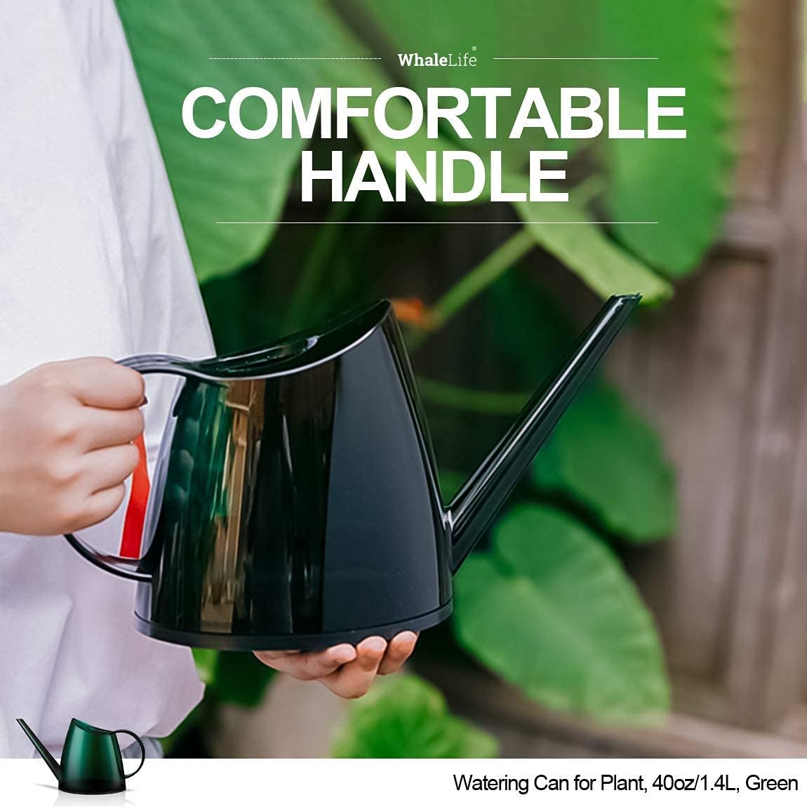 WhaleLife Small Indoor Plant Watering Can - 1.4L Dark Green Long Spout