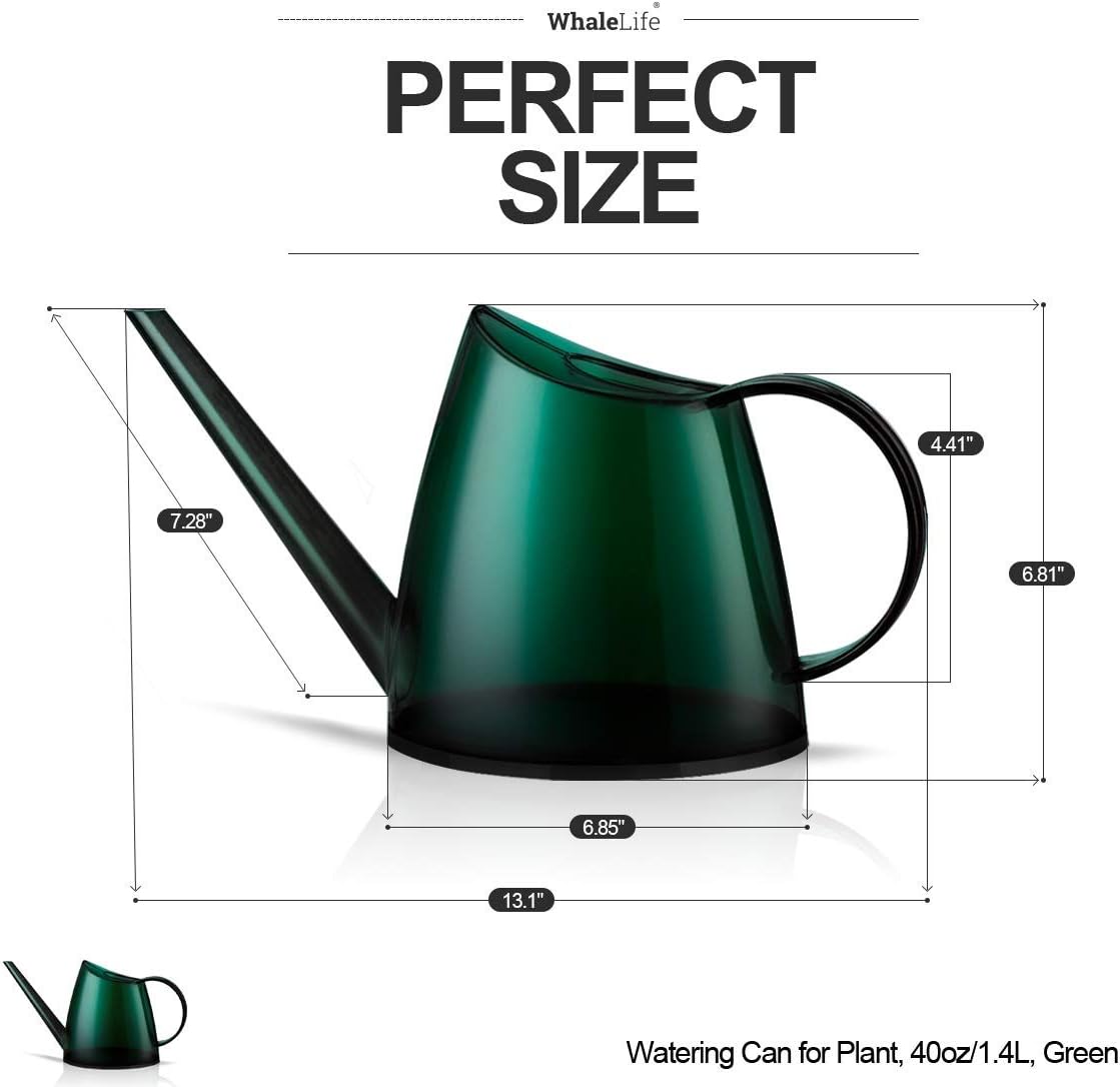 WhaleLife Small Indoor Plant Watering Can - 1.4L Dark Green Long Spout