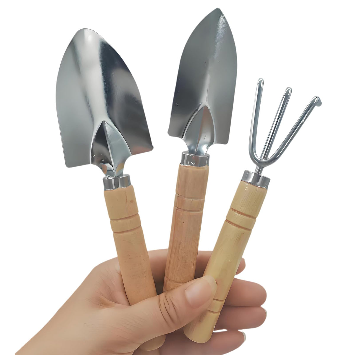 3 Pcs Mini Garden Tools Set Small Tiny Shovel Trowel and Hand Rake with Solid Wood Handle Indoor Gardening Tools for Pot Plants Succulent Bonsai