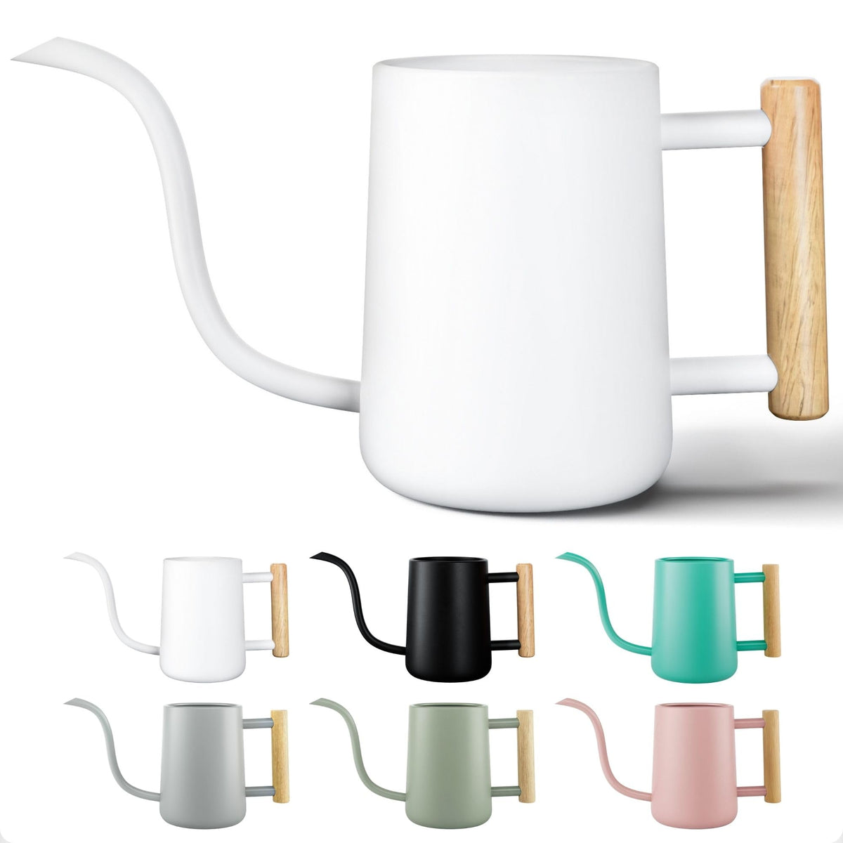 Metal Small Indoor Watering Can with Long Spout & Real Wood Handle, 35oz
