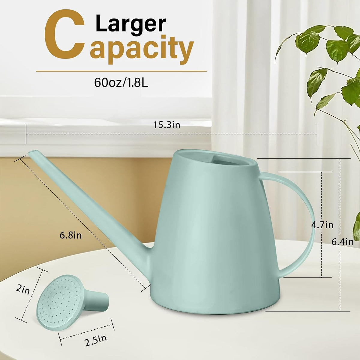 Plant Watering Can - Plastic Indoor and Outdoor - 1/2 Gallon - Light Green