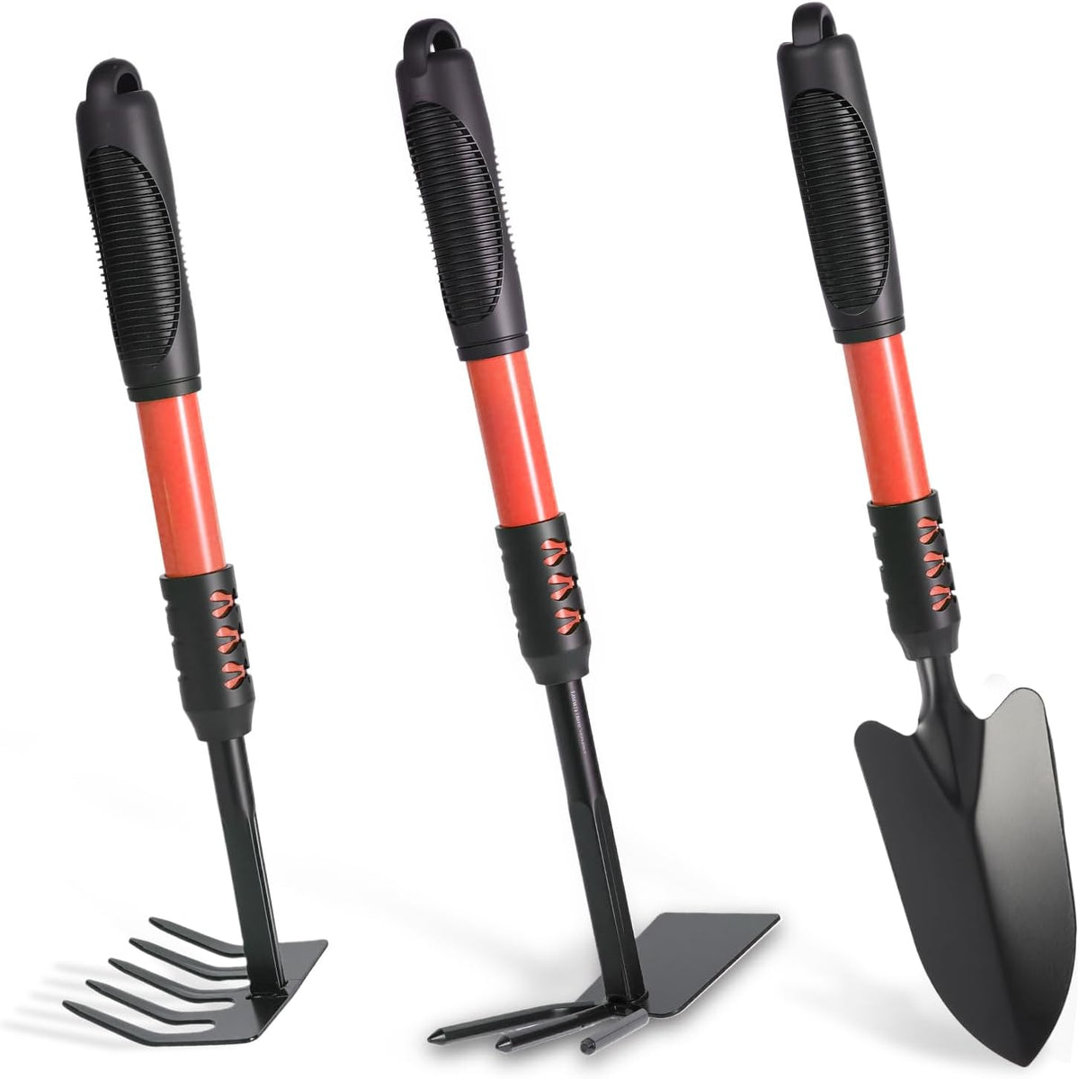 Garden Tool Set, 3 Pack Lightweight Heavy Gardening Kit Including Hand Shovel, Transplant Shovel and Hand Rake with Soft Rubber Non-Slip Handle, for Planting Weeding Digging, Orange ﻿