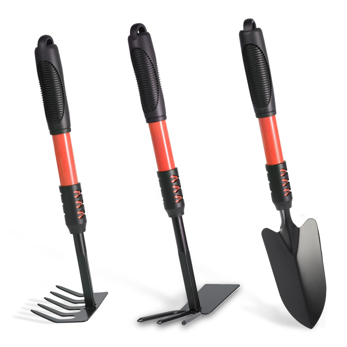 Garden Tool Set, 3 Pack Lightweight Heavy Gardening Kit Including Hand Shovel, Transplant Shovel and Hand Rake with Soft Rubber Non-Slip Handle, for Planting Weeding Digging, Orange ﻿