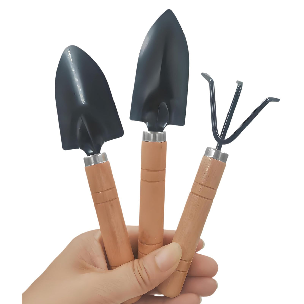 3 Pcs Mini Garden Tools Set Small Tiny Shovel Trowel and Hand Rake with Solid Wood Handle Indoor Gardening Tools for Pot Plants Succulent Bonsai