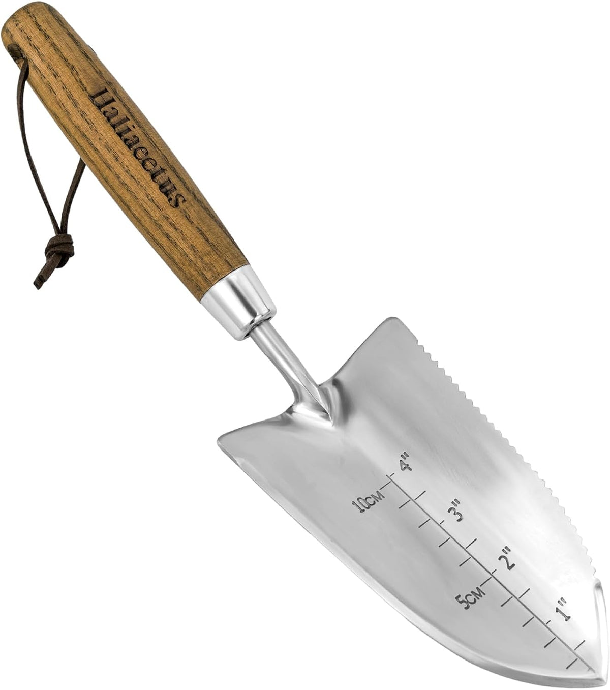 Haliaeetus Garden Trowel with Serrated Edge, 4'' Depth Mark Planting Shovel