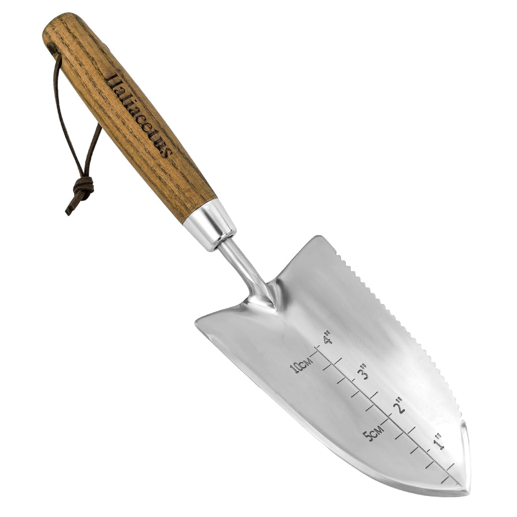 Haliaeetus Garden Trowel with Serrated Edge, 4'' Depth Mark Planting Shovel