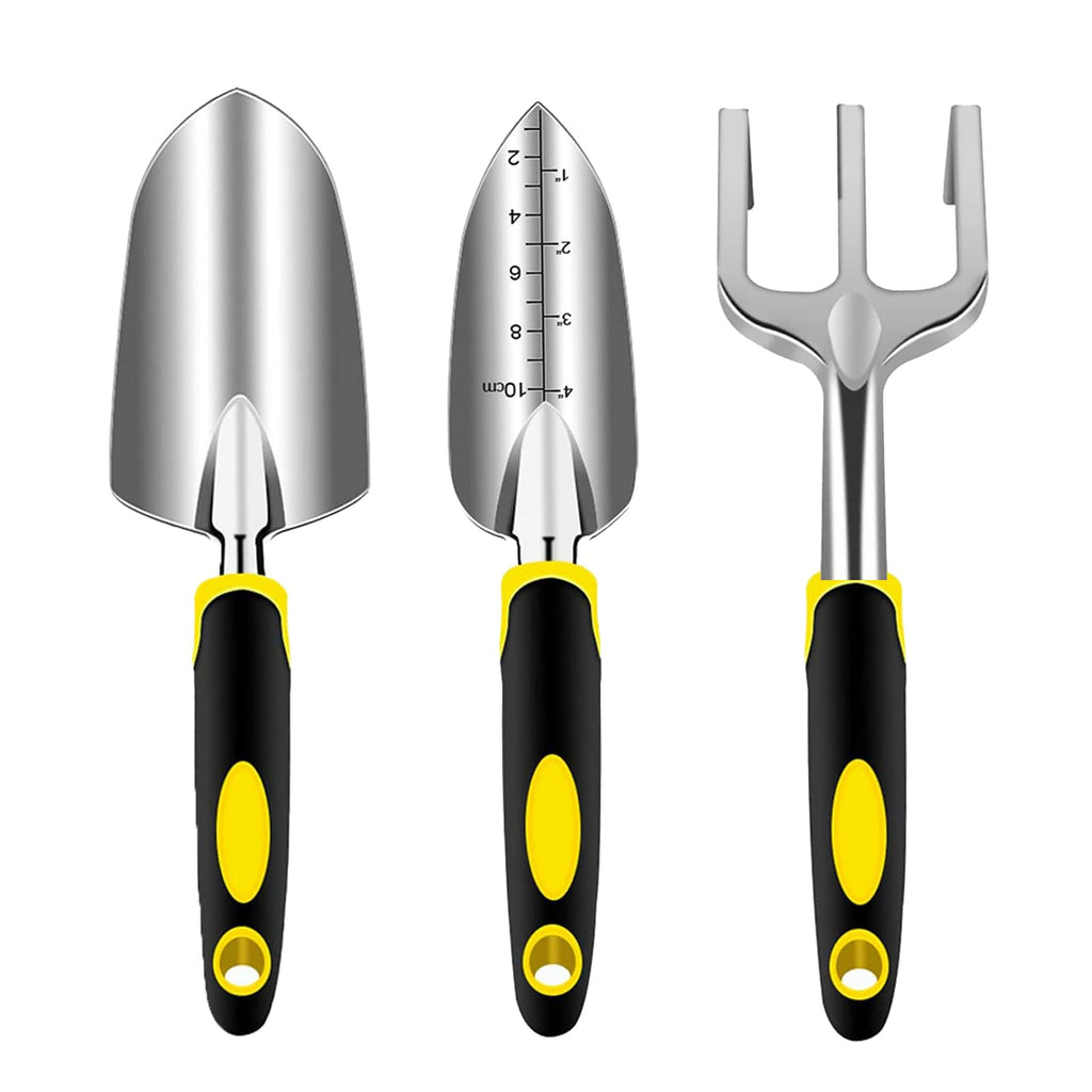 Garden Tool Set, 3 Piece Gardening Tools Includes Garden Trowel, Transplant Trowel and Hand Rake with Non-Slip Ergonomic Handle, Heavy Duty Garden Kit for Planting, Garden Gifts, Red