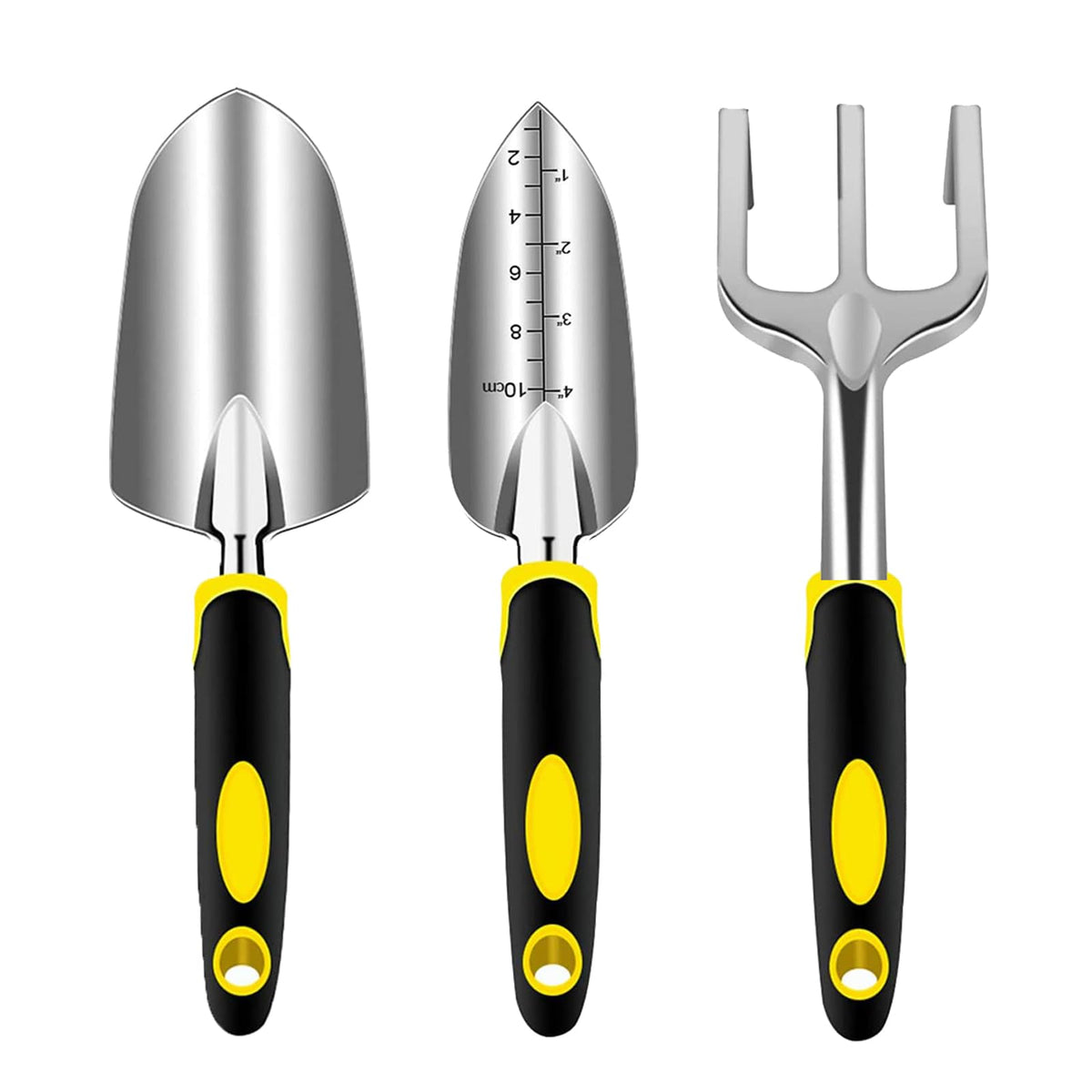 Garden Tool Set, 3 Piece Gardening Tools Includes Garden Trowel, Transplant Trowel and Hand Rake with Non-Slip Ergonomic Handle, Heavy Duty Garden Kit for Planting, Garden Gifts, Red