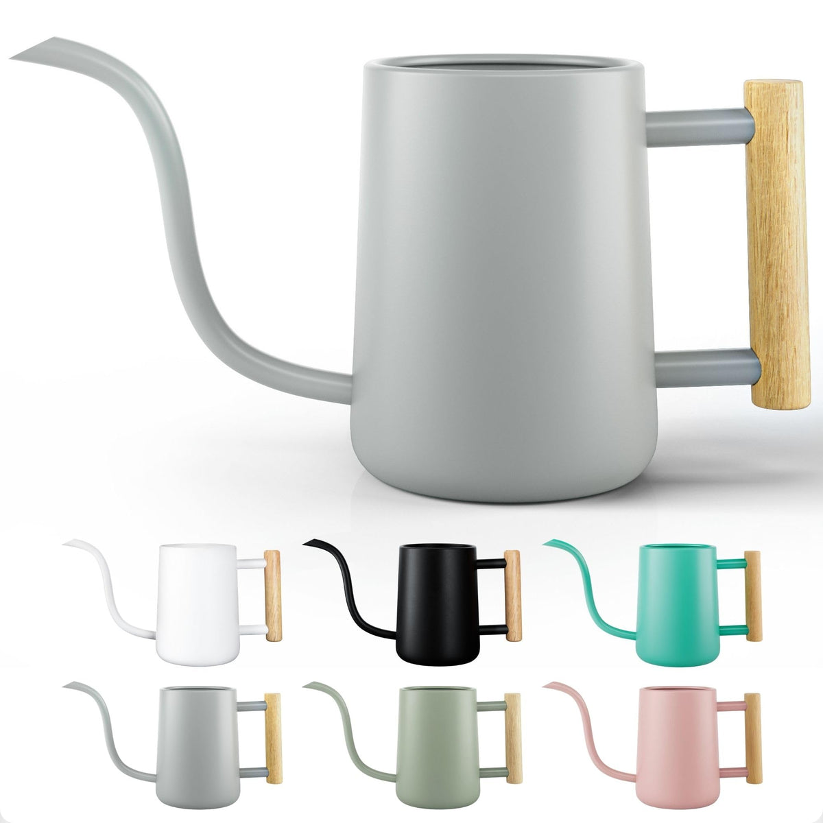 Metal Small Indoor Watering Can with Long Spout & Real Wood Handle, 35oz