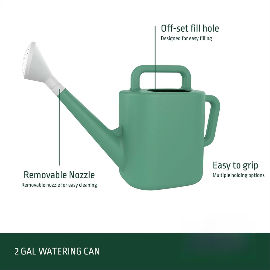 2 Gallon Resin Watering Can, Green Lily, Dual Handle