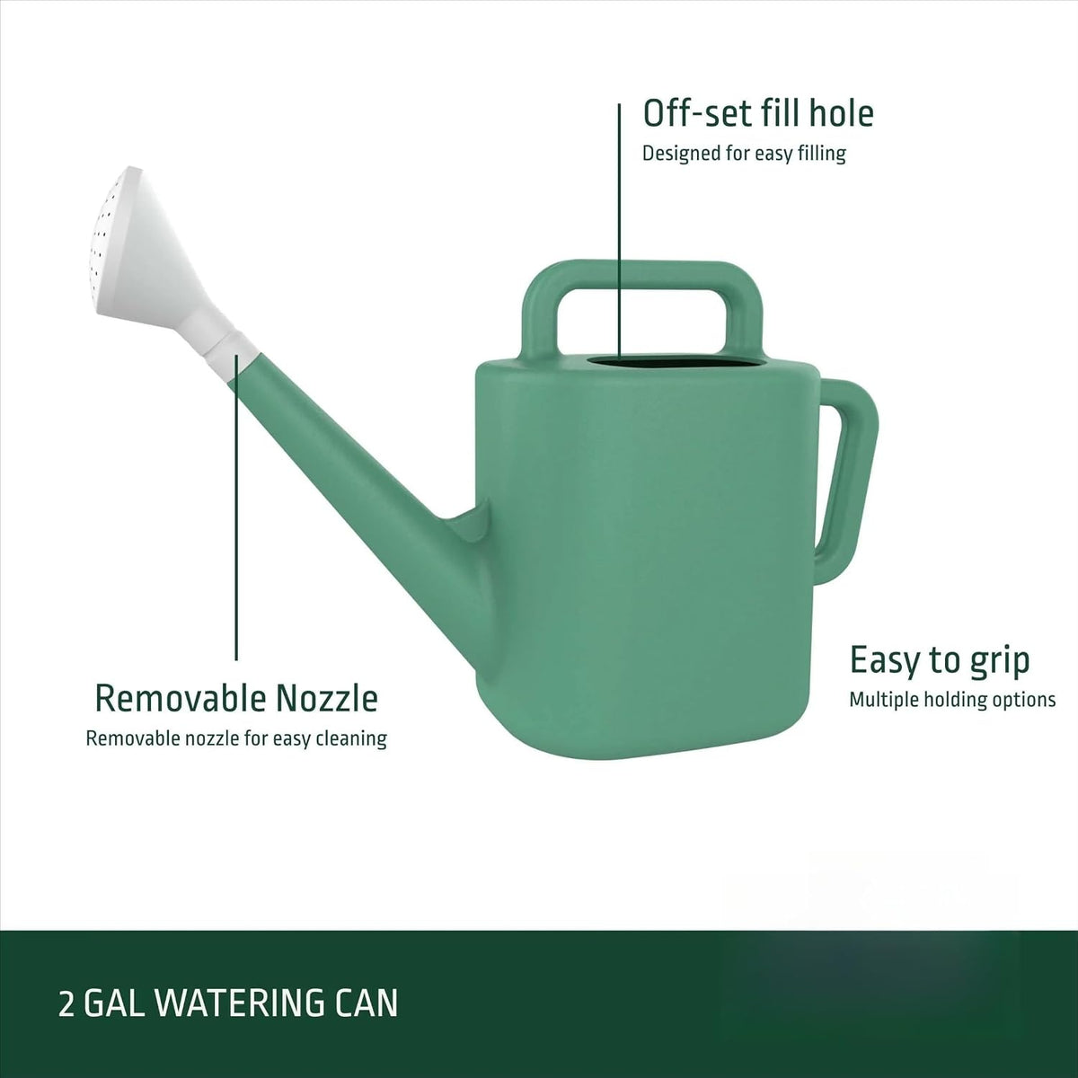 2 Gallon Resin Watering Can, Green Lily, Dual Handle
