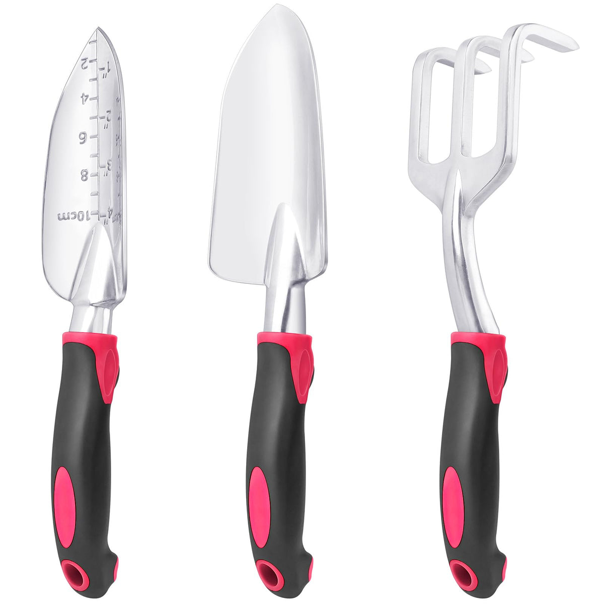 Garden Tools Set, 3 Pack Heavy Duty Gardening Tools Set Include Garden Shovel, Transplant Trowel and Hand Rake with Ergonomic Non-Slip Handle, Aluminum Alloy Lawn and Garden Hand Tools for Planting