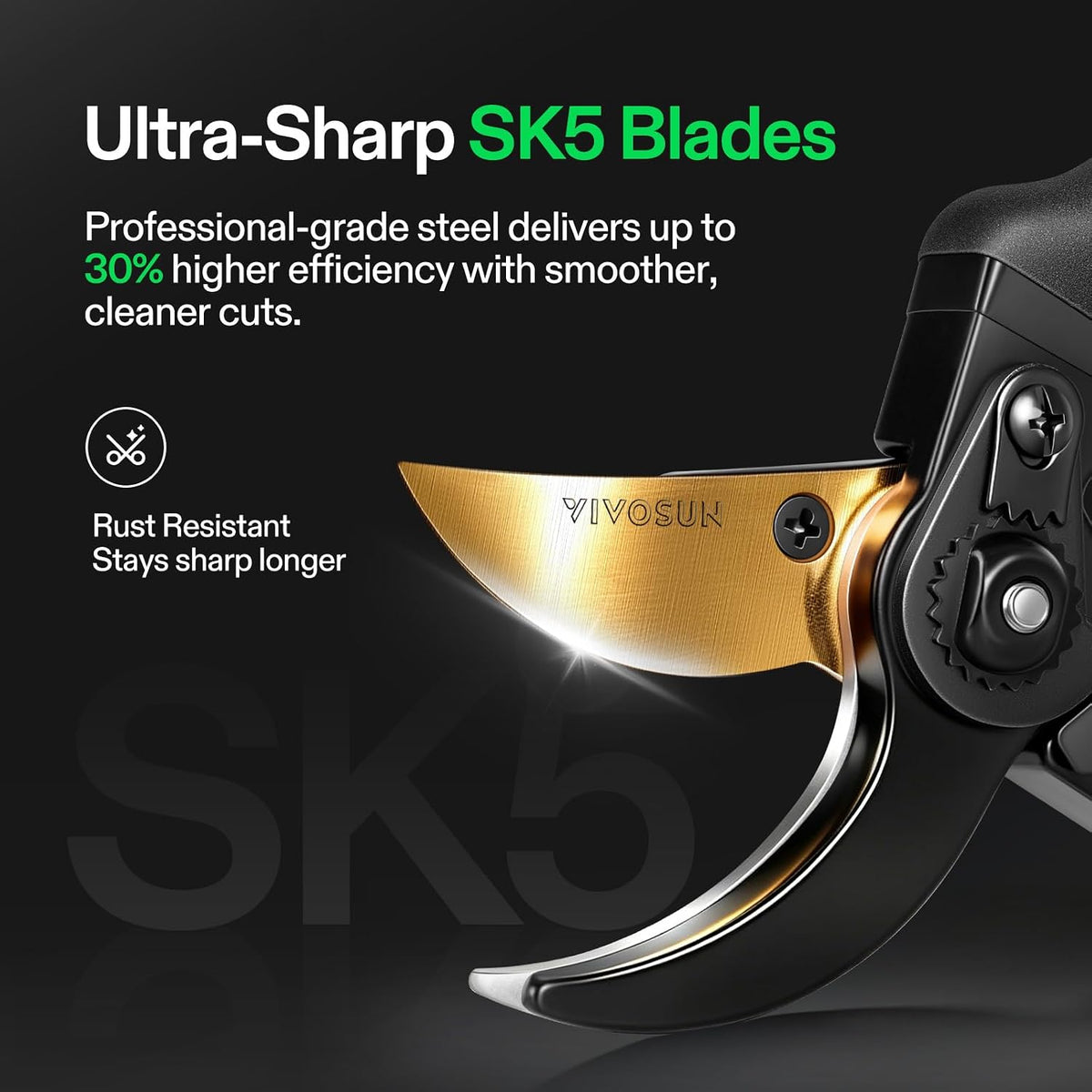 VIVOSUN 8.5" Bypass Pruning Shears for Gardening, Heavy-Duty Garden Scissors, Ultra Sharp Pruners with 3/4 in. Cut Capacity SK5 Blades, Thick Cushion-Covered Handle and Safety Lock