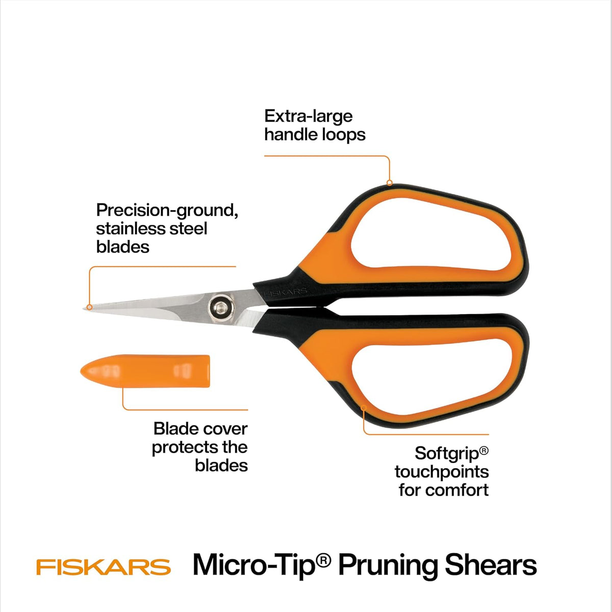 Fiskars 7" Loop Micro-Tip Pruning Shears, Garden Snips for Intricate Cuts