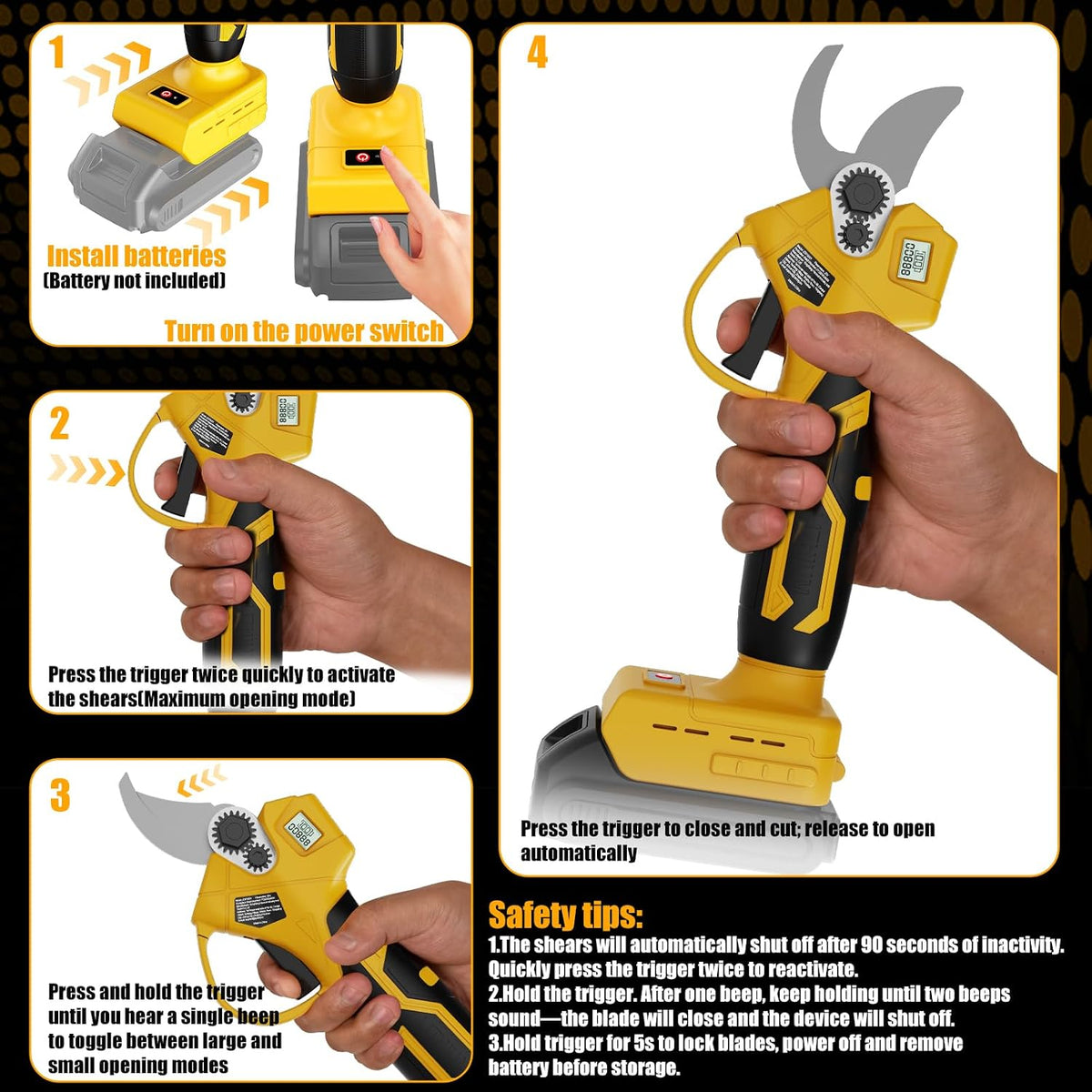 Cordless Electric Pruning Shears Compatible with Dewalt 20V Battery