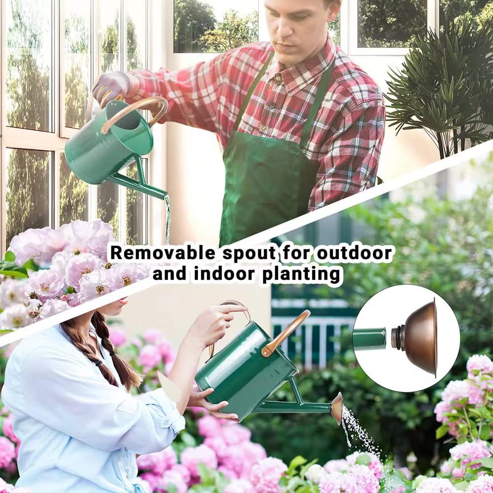 Metal Watering Can with Removable Spout, Galvanized Steel Plants Water Can for Women, Men and Kids' Outdoor or Indoor Gardening - Nice Flower Watering Pot Gift & Decoration (Green, 0.6 Gallon)