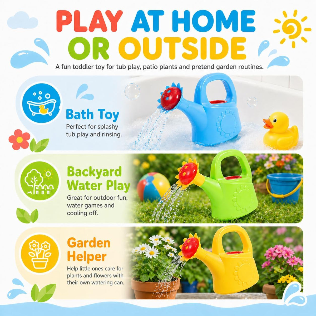 STOBOK 3 Pack Kids Watering Can, Chicken Watering Cans (Random Color)