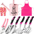 Blueweenly 9 Pcs Watering Can Garden Tools Kit with Bible Verse Christian Gardening Gifts for Women with Heavy Duty Garden Hand Tools 1.6L Galvanized Metal Can Apron Gloves for Mom Grandma(Pink)