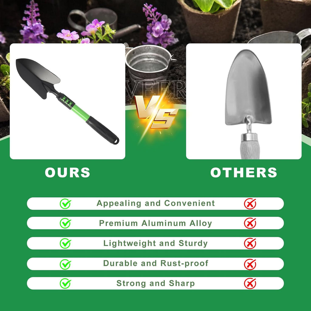 Garden Tools Set, 4 Pack Gardening Tools, Stainless Steel Heavy Duty Hand Cultivator, Hoes, Spade Shovel, for Planting Weeding Digging, Gardening Gifts for Women, Green