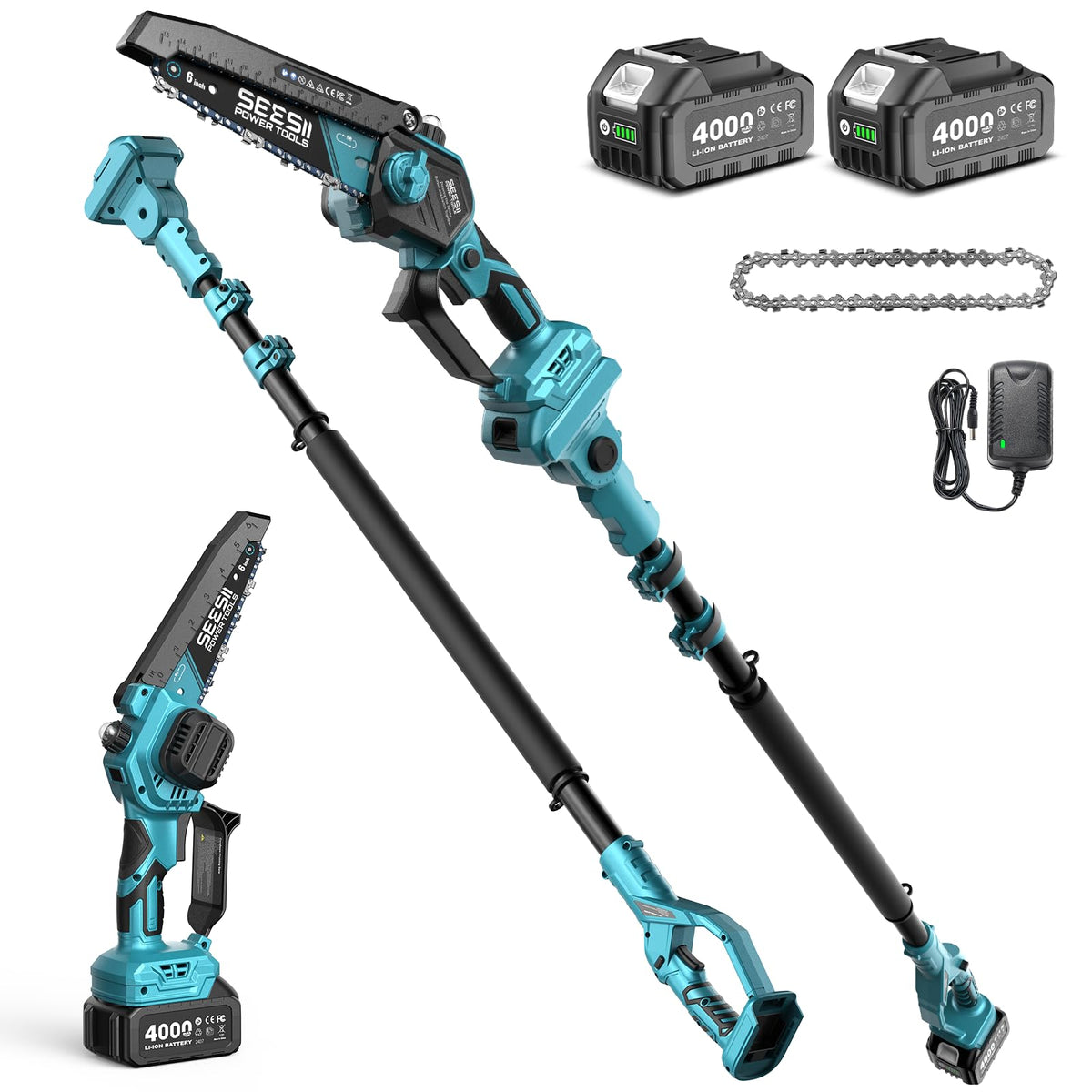 Seesii Mini Chainsaw, 6-inch Mini Chainsaw Cordless, Handheld Electric Power Chain Saw with 2 Batteries, for Tree Trimming Wood Cutting, Best Gifts for Father, Dad, Husband, Men