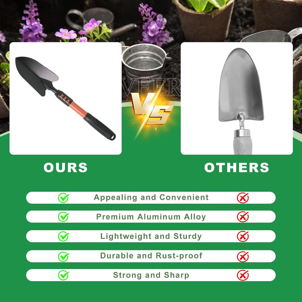Garden Tool Set, 3 Pack Lightweight Heavy Gardening Kit Including Hand Shovel, Transplant Shovel and Hand Rake with Soft Rubber Non-Slip Handle, for Planting Weeding Digging, Orange ﻿