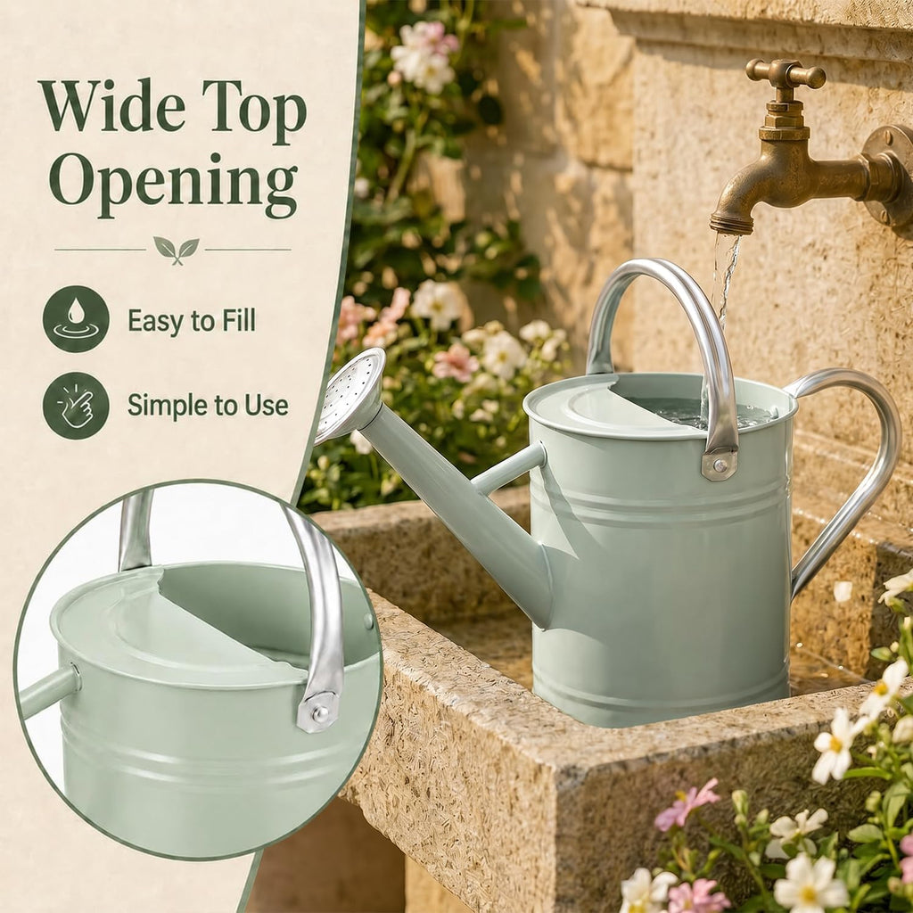 1 Gallon Metal Watering Can for Indoor Outdoor Plants, Cream Green