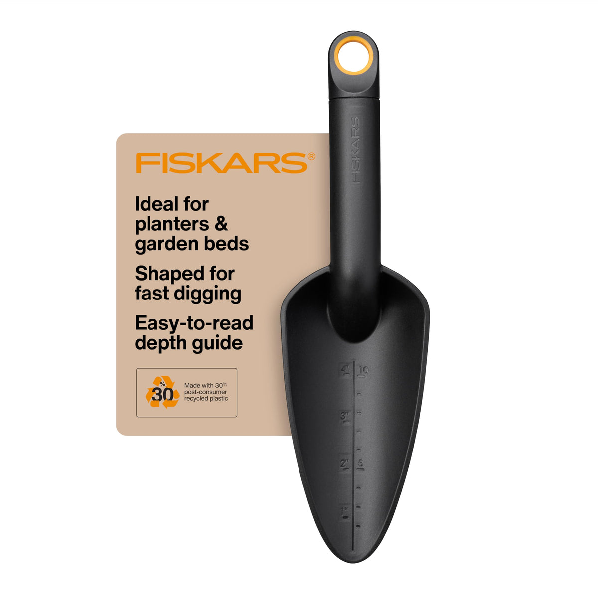 Fiskars Eco Trowel with Curved Spade, Ergonomic Garden Hand Tool