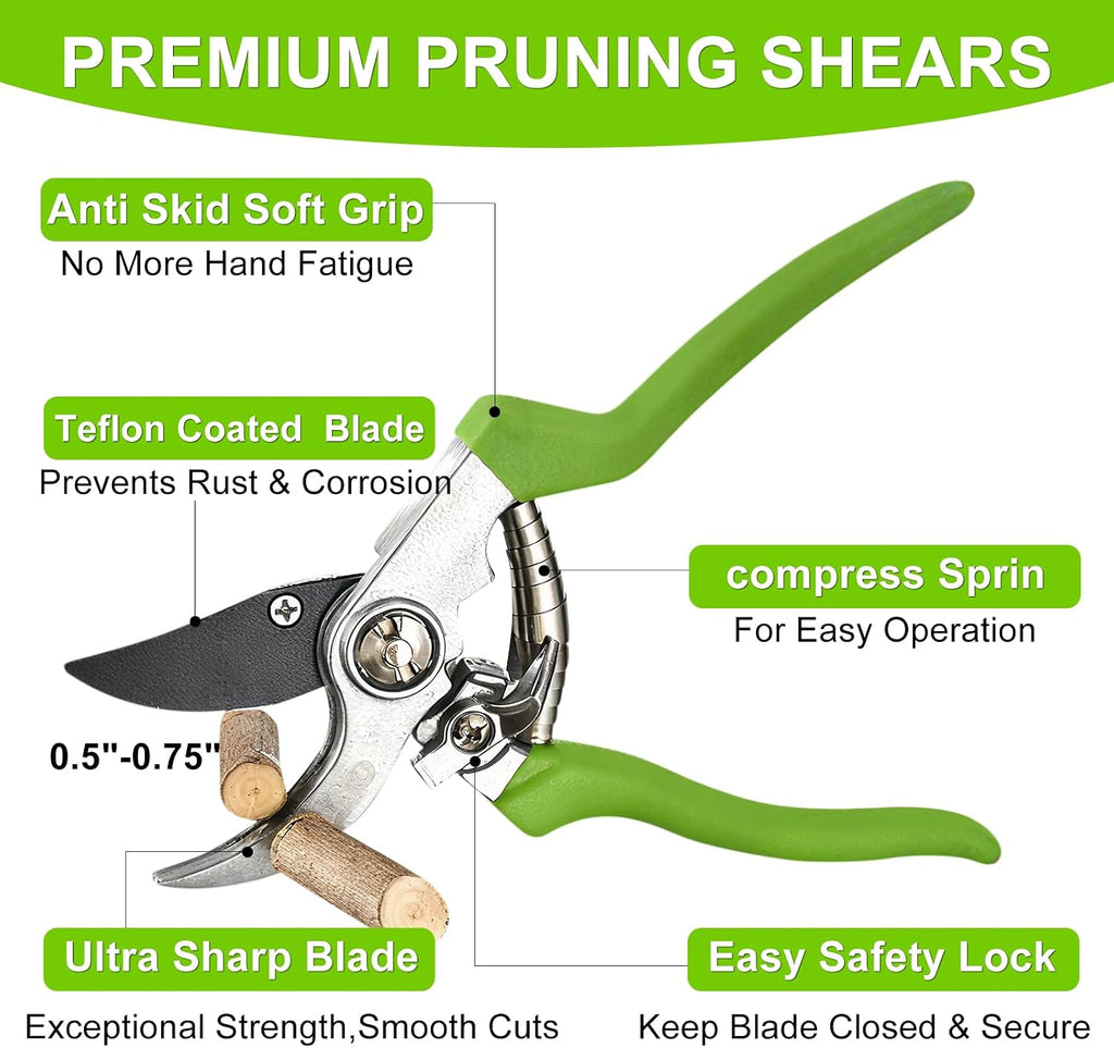 2Pcs High Carbon Steel Bypass Hand Loppers & SK5 Pruning Shears Set